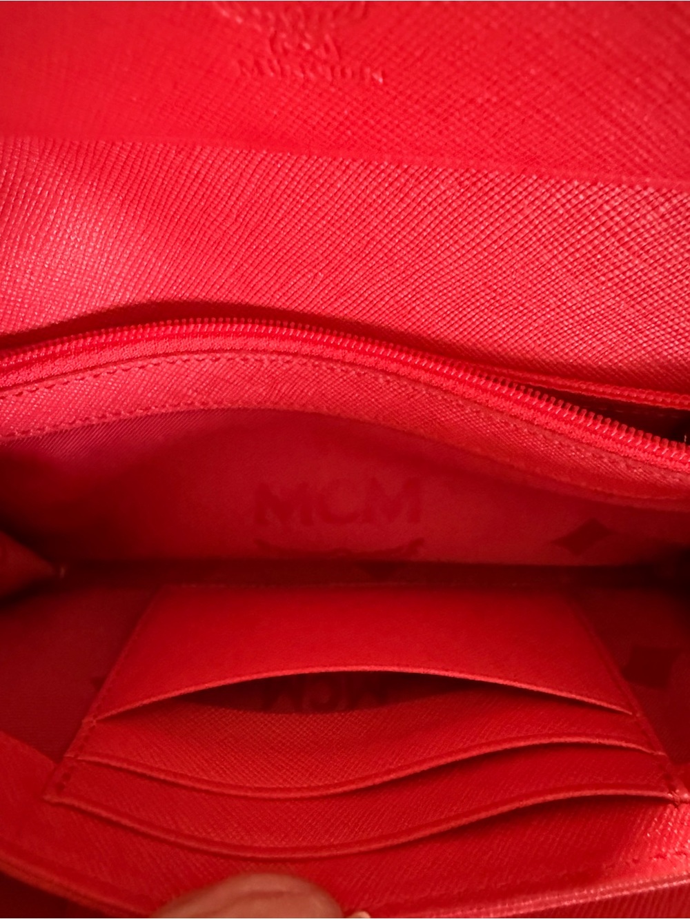 MCM Shiny Red Patent Logo-Embossed Continental Wallet with Gold Accents - Picture 6 of 10